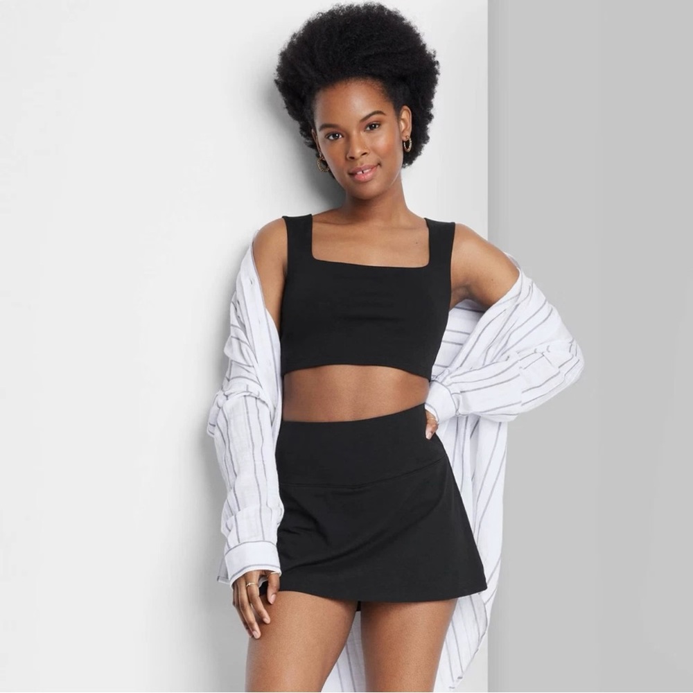 Wild Fable Black Square Neck Cropped Tank Top XL